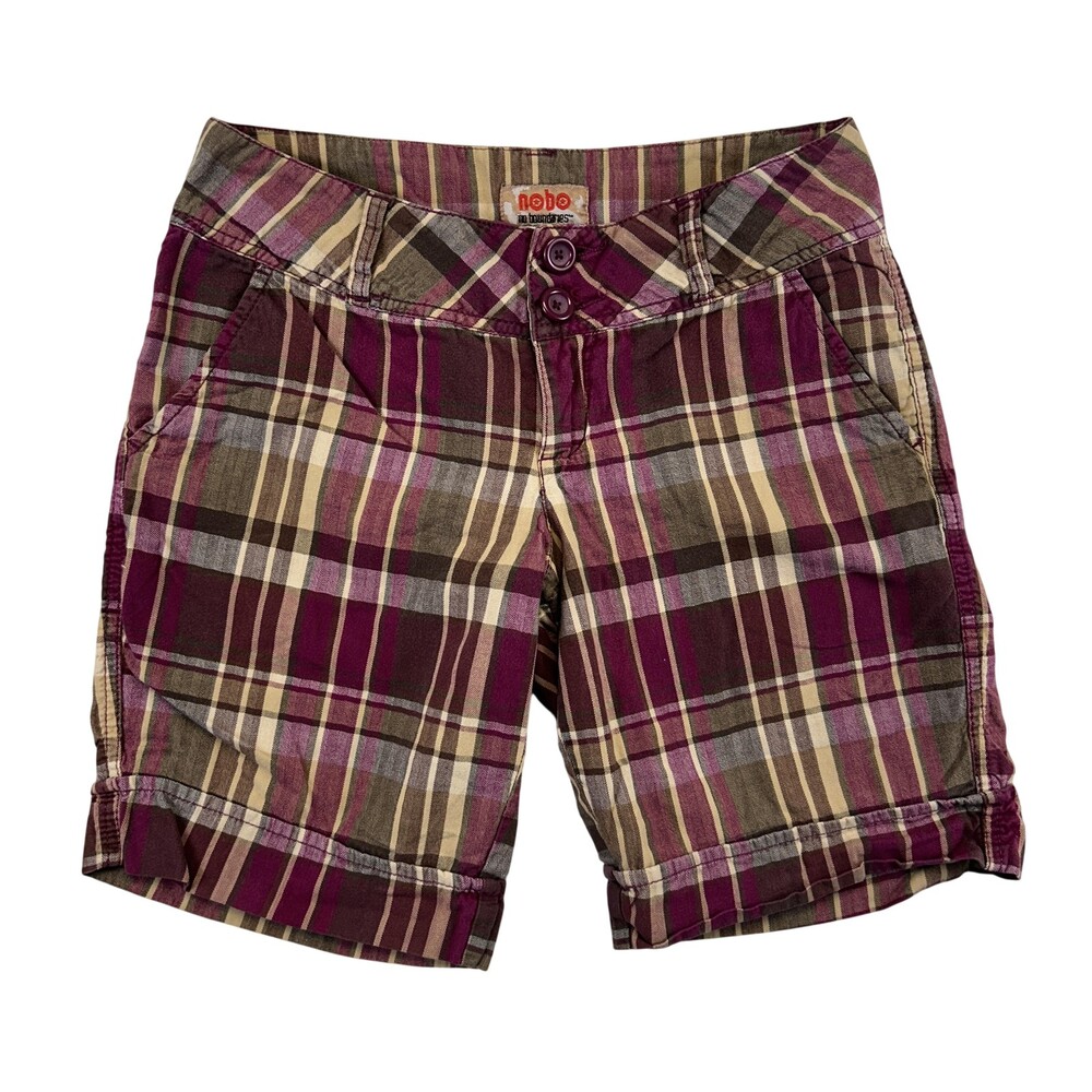 Vintage No Boundaries Bermuda Shorts Womens Size 7 Low Rise Plaid Twill 9" Y2K
